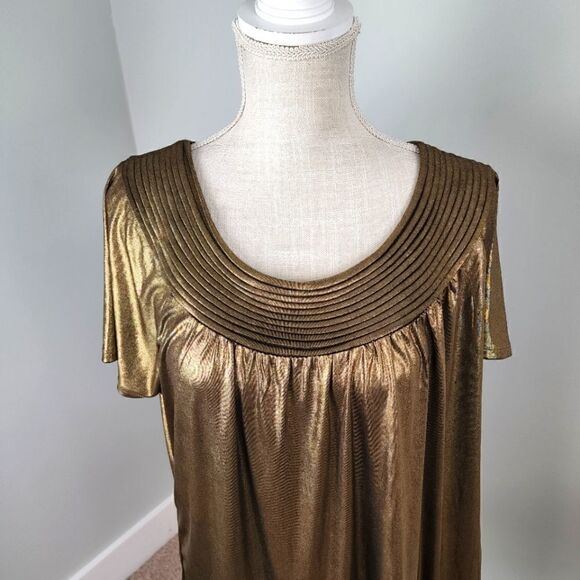 Dana Buchman Women's Short Sleeve Scoop Neck Gold Metallic Top Size Large - Picture 3 of 8